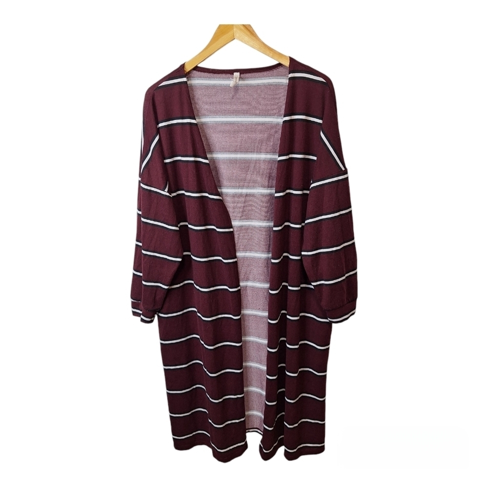 Emerald Womens Striped Cardigan 3XL Open‎ Front Duster Long Sweater Pockets Knit